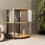Small Cylindrical Cat Villa 360 Panoramic Four-Story Mobile Cat House Cat House Cat House Solid Wood Cat Cage