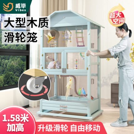 Parrot Cage Solid Wood Large Extra Large Peony Tiger Skin Myna Bird Cage Black Phoenix Bird Cage Luxury Villa Wholesale