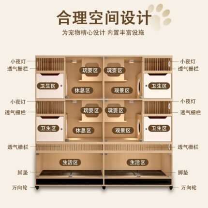 Dog Cage Stainless Steel Display Cabinet Cat Cage Fostering And Breeding Solid Wood Cat Villa Cat And Dog Integrated Cage For Pet Shop